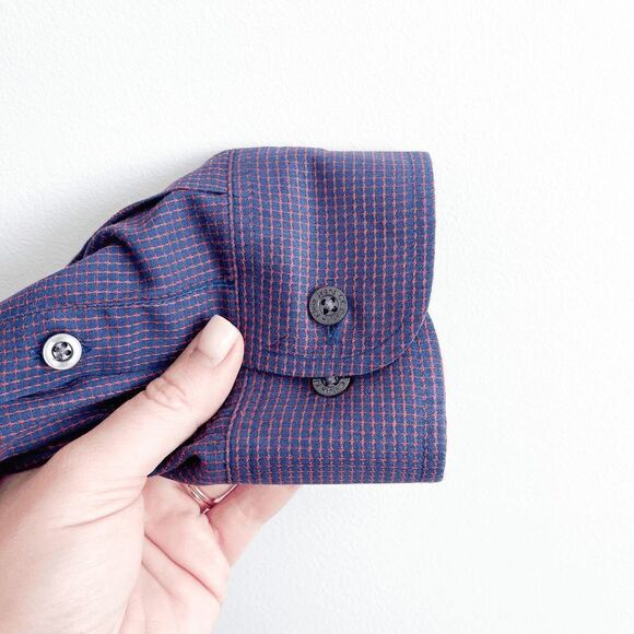 Calvin Klein Jeans Mens Career Shirt Button Down Long Sleeve Micro Dot Blue Red - Picture 3 of 8